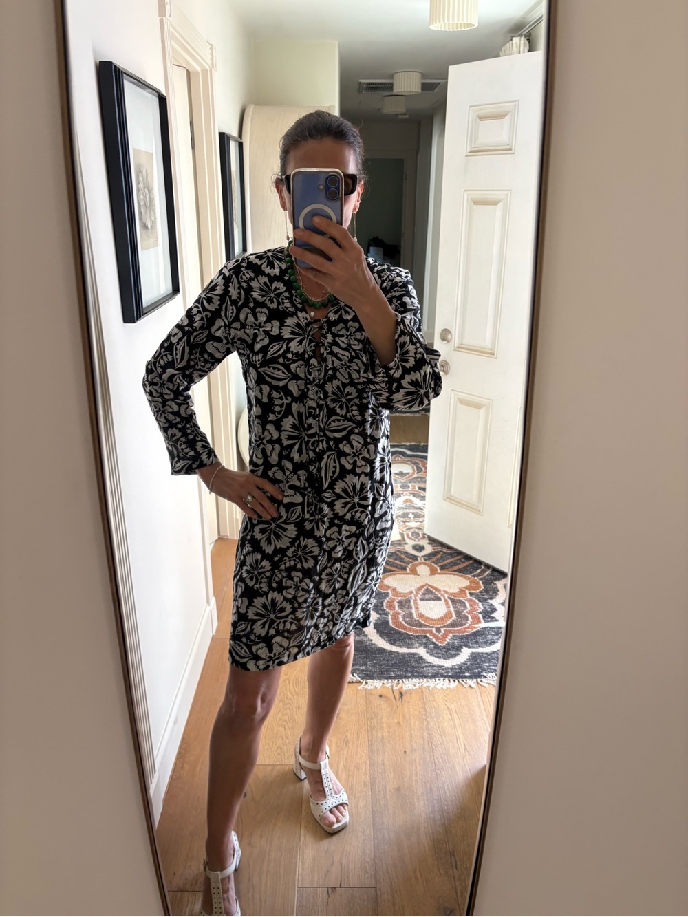 MIKOH  Silk/Cotton Black White Floral Tunic Cover Up Mini Dress NWT Sz XS/S